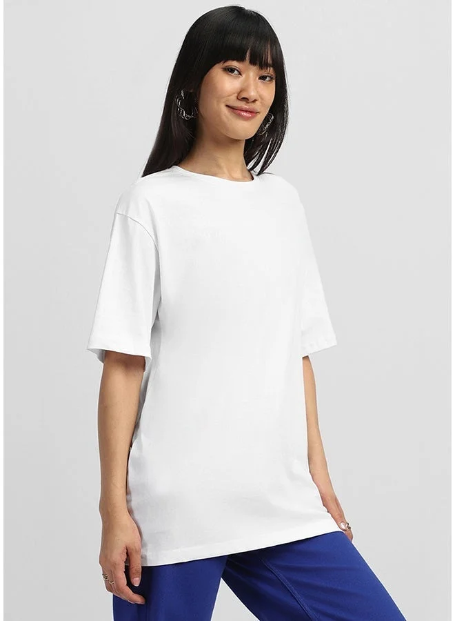 جونبيري تيشيرت قطن أبيض فضفاض للنساء